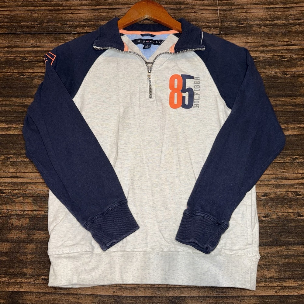 Tommy Hilfiger Navy & Gray 85 Quarter Zip Sweatshirt Size M (12/14)